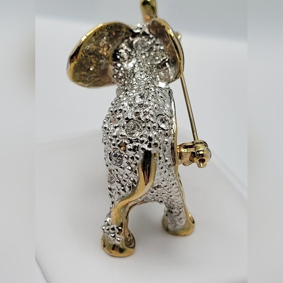 Elephant Rhinestone Green Eye Brooch Gold-tone - Picture 4 of 9